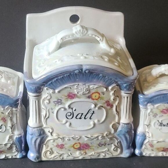 Hotta vu Shoten Lusterware Victorian Hand Painted Floral Canisters Japan 5 pc. - Picture 8 of 8